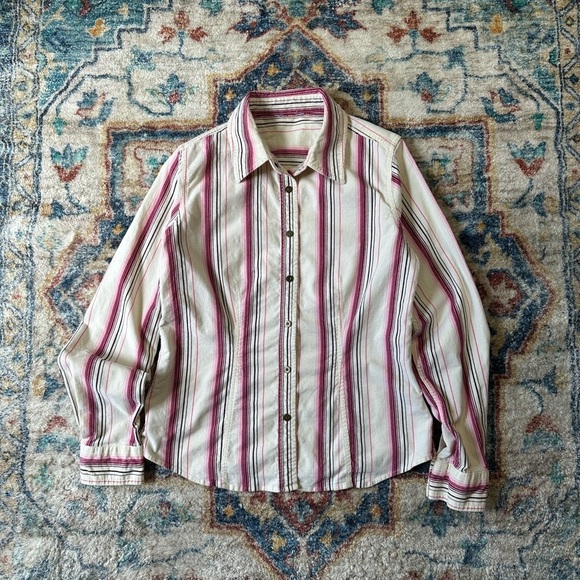 Vintage Pleated Striped Button-up Shirt Small - Picture 1 of 4